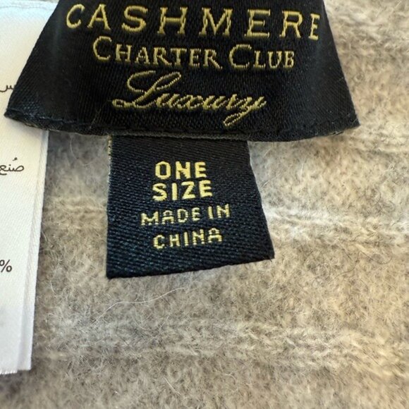 Charter Club 100% Cashmere Scarf Light Gray Wide Ribbed Unisex Quiet Luxury Warm - Picture 7 of 9
